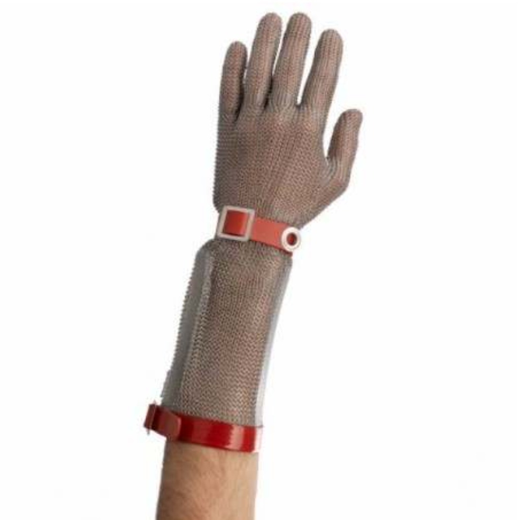 Gant long en maille d'acier inoxydable de 15 cm avec sangles