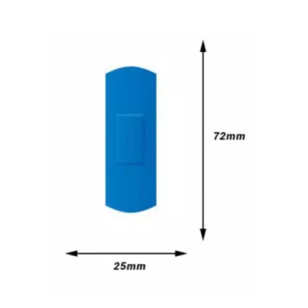 Blue detectable plasters in a box of 100 units 72 x 25 mm